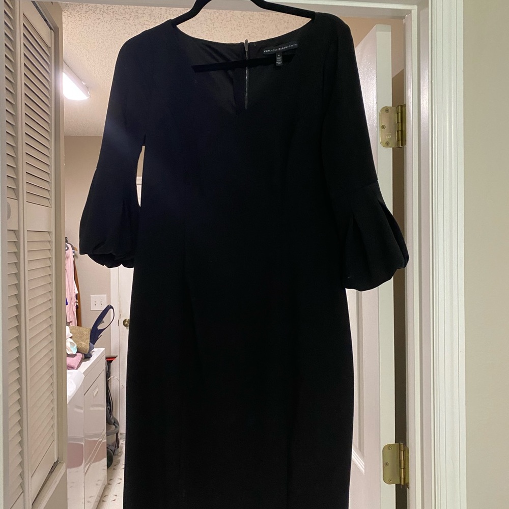 White House Black Market size 6 black sophisticated dress w/bell sleeves